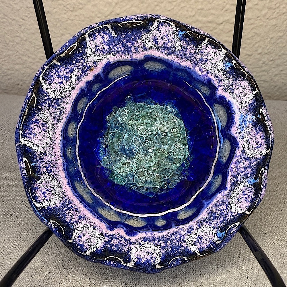 Trinket Dish - Fused Glass Art Pottery Purple/Blue Dish - USA, Down To Earth - Picture 12 of 16